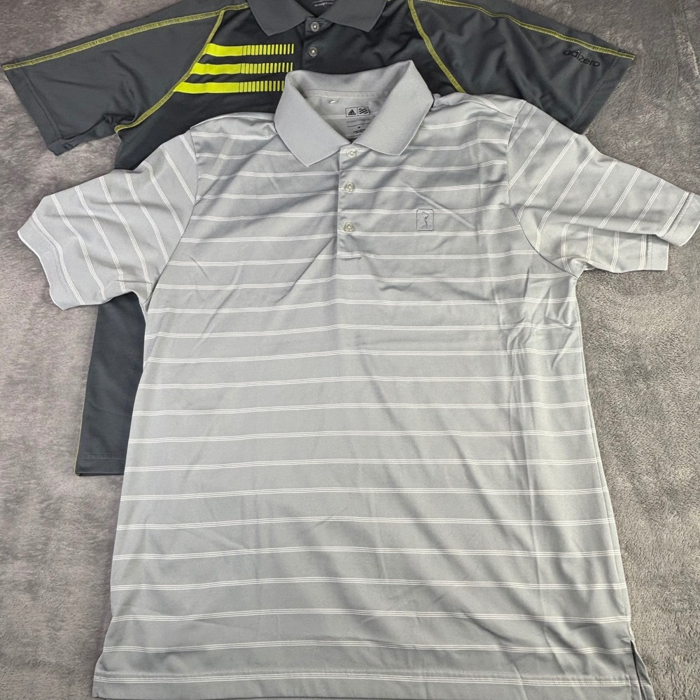 Adidas Orvis Polo Shirt Bundle Men Medium Grey Green Striped Golf Athletic 3pk - Picture 3 of 11